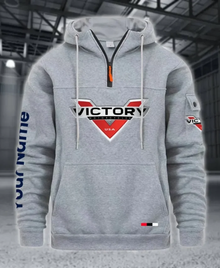 Classic Motorcycle Large Pocket Hoodie, Automotive Lifestyle Zip Hoodie CAR514 - Light Gray