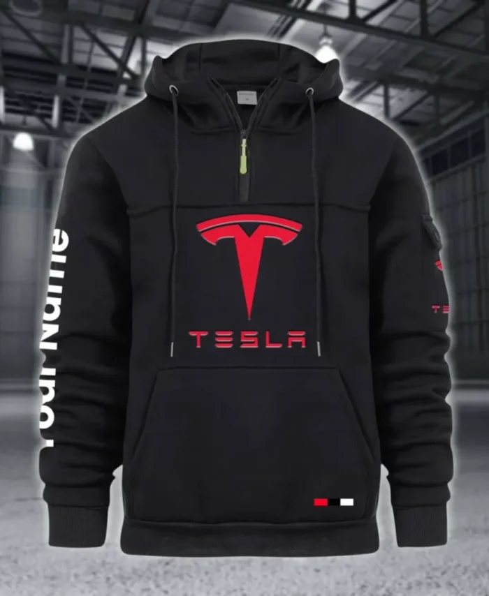 High-Tech Auto Large Pocket Hoodie, Quarter-Zip Hoodie for Drivers CAR514 - Black