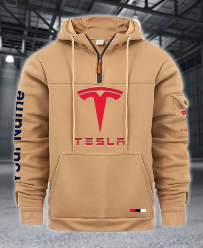 High-Tech Auto Large Pocket Hoodie, Quarter-Zip Hoodie for Drivers CAR514 - Khaki