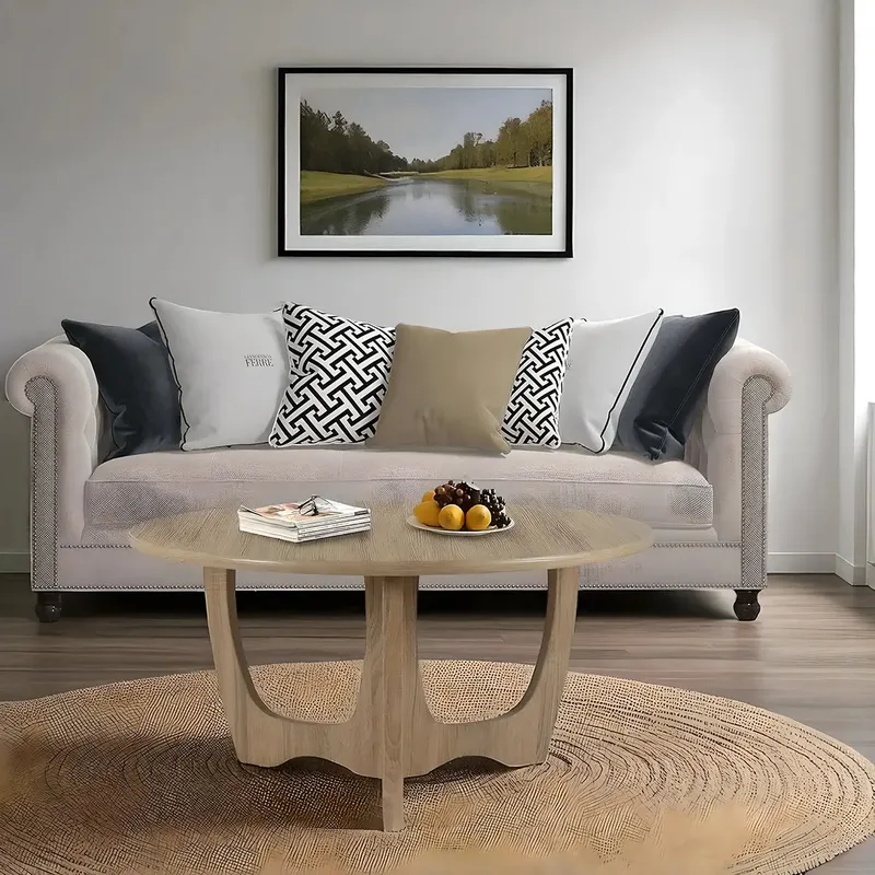 Round Solid Wood Coffee Table Modern Sophisticated Design