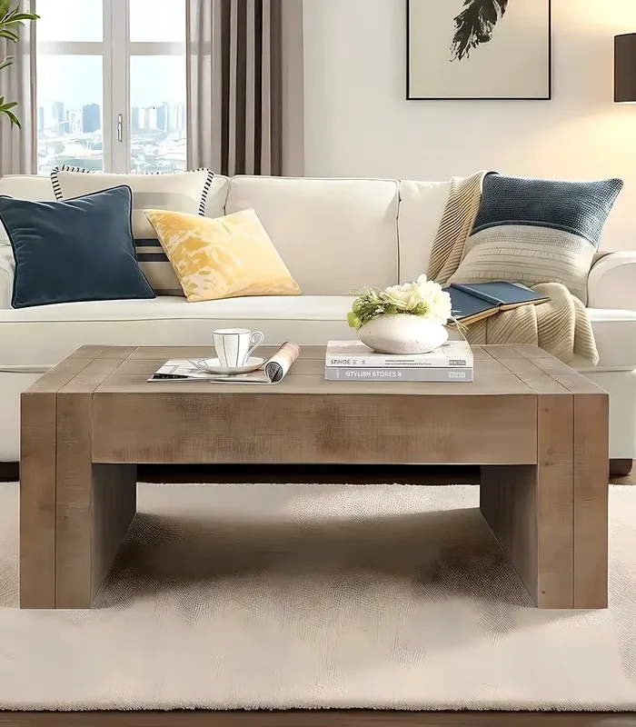 Solid Wood Coffee Table Clean Minimalist Style